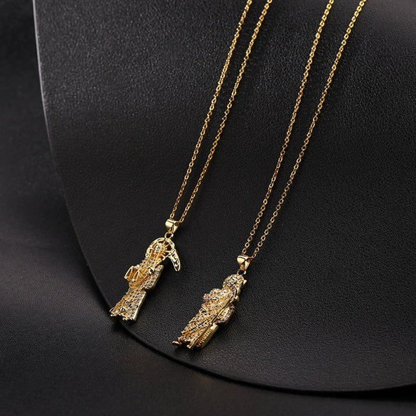 Necklace Hiphop Clavicle Chain Jewelry Titanium Steel Chain Copper Pendant Microencrusted Zircon Dripping Oil Style Unisex