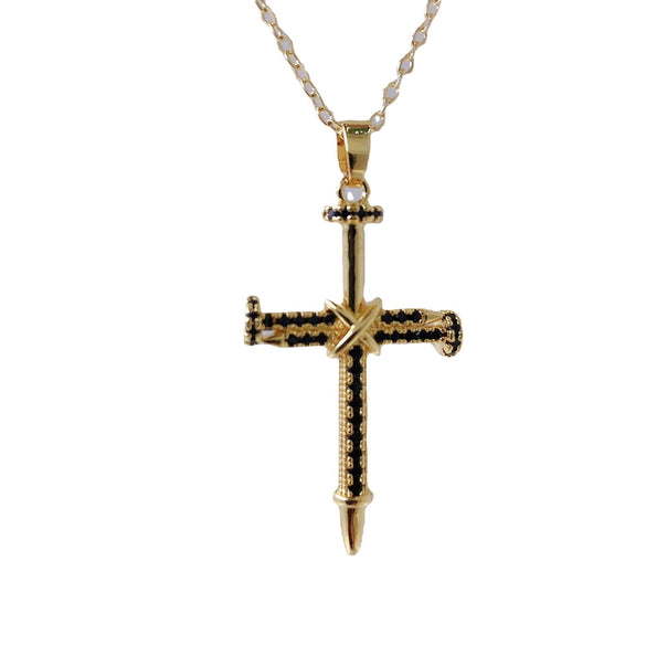 Necklace Hiphop Cross Micropaved Zircon Copper Ochain 14K Gold Electroplated