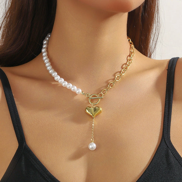 Necklace Imitation Pearl Alloy Geometric Electroplated Simple Beach Ocean Style