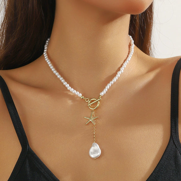 Necklace Imitation Pearl Alloy Geometric Electroplated Simple Beach Ocean Style