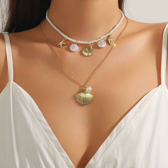 Necklace Imitation Pearl Alloy Geometric Electroplated Simple Beach Ocean Style