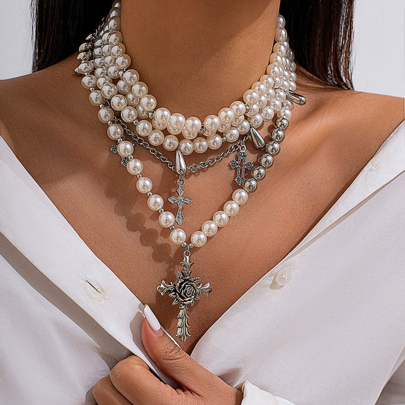 Necklace Imitation Pearl Alloy Geometric Pattern Electroplating Ball Chain Women's Hiphop Punk Retro