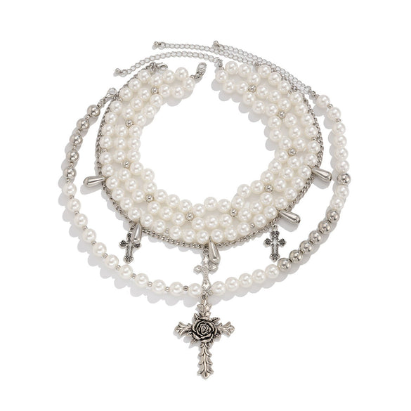 Necklace Imitation Pearl Alloy Geometric Pattern Electroplating Ball Chain Women's Hiphop Punk Retro