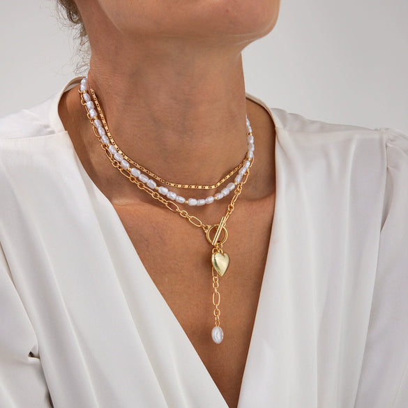 Necklace Imitation Pearl Alloy Heart Shape Geometric Electroplating Pendant For Women