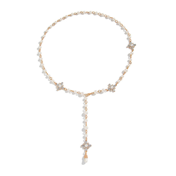 Necklace Imitation Pearl Alloy Rhinestones Geometric Cross Chain Electroplating