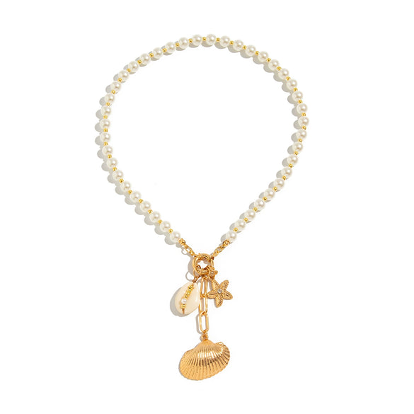 Necklace Imitation Pearl Alloy Shell Star Shape Electroplating For Women