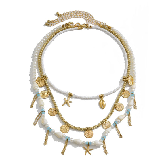 Necklace Imitation Pearl Alloy Starfish Shell Tassel Geometric Electroplating Women's