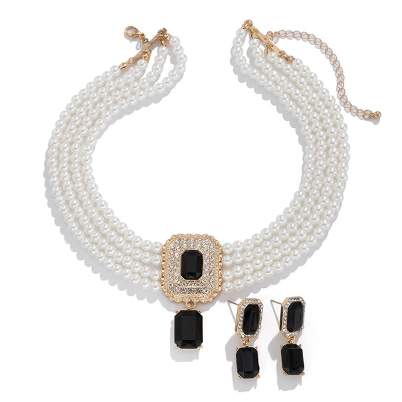 Necklace Imitation Pearl Artificial Crystal Geometric Retro Style