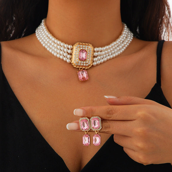 Necklace Imitation Pearl Artificial Crystal Geometric Retro Style