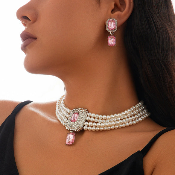 Necklace Imitation Pearl Artificial Crystal Geometric Retro Style