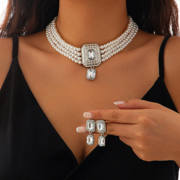 Necklace Imitation Pearl Artificial Crystal Geometric Retro Style