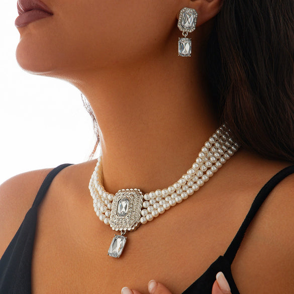 Necklace Imitation Pearl Artificial Crystal Geometric Retro Style