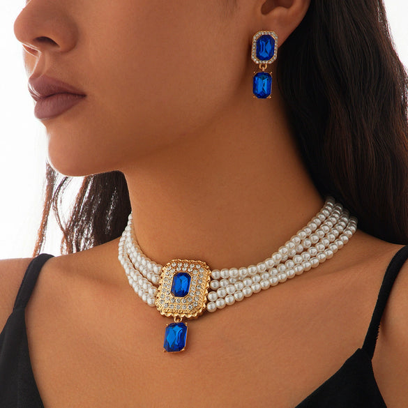 Necklace Imitation Pearl Artificial Crystal Geometric Retro Style
