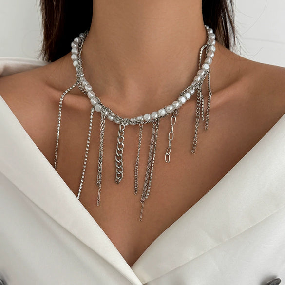 Necklace Imitation Pearl Chain Iron Alloy Heart Geometric Electroplating Women's