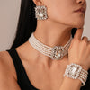 Necklace Imitation Pearl Diamondencrusted Geometric Clavicle Chain For Women