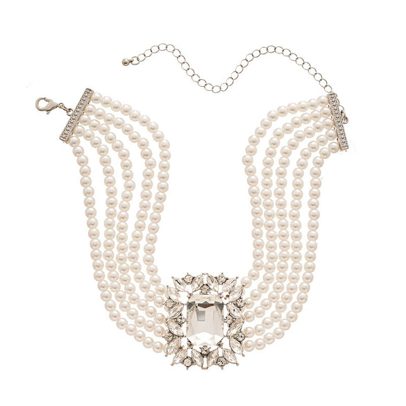Necklace Imitation Pearl Diamondencrusted Geometric Clavicle Chain For Women