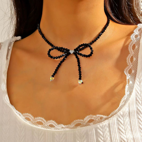 Necklace Imitation Pearl Geometric Beaded Bow Ballet Style Electroplating