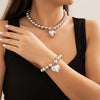 Necklace Imitation Pearl Geometric Round Bead Heart Shaped Electroplated Women's