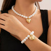 Necklace Imitation Pearl Geometric Round Bead Heart Shaped Electroplated Women's