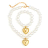 Necklace Imitation Pearl Geometric Round Bead Heart Shaped Electroplated Women's
