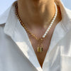 Necklace Imitation Pearl Iron Chain Alloy Geometric Metal Lock Pendant Electroplating Women's Highend Style