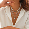 Necklace Imitation Pearl Iron Chain Alloy Geometric Metal Lock Pendant Electroplating Women's Highend Style