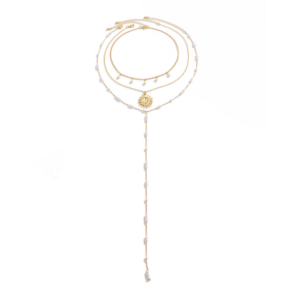 Necklace Imitation Pearl Metal Geometric Sunflower Pendant Electroplating Women's
