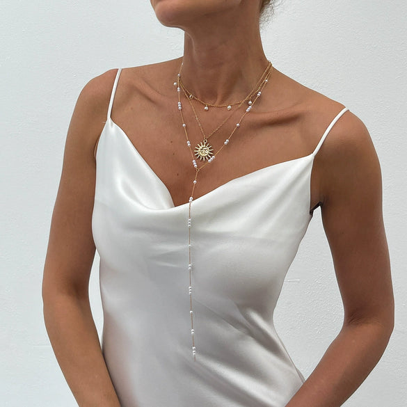 Necklace Imitation Pearl Metal Geometric Sunflower Pendant Electroplating Women's