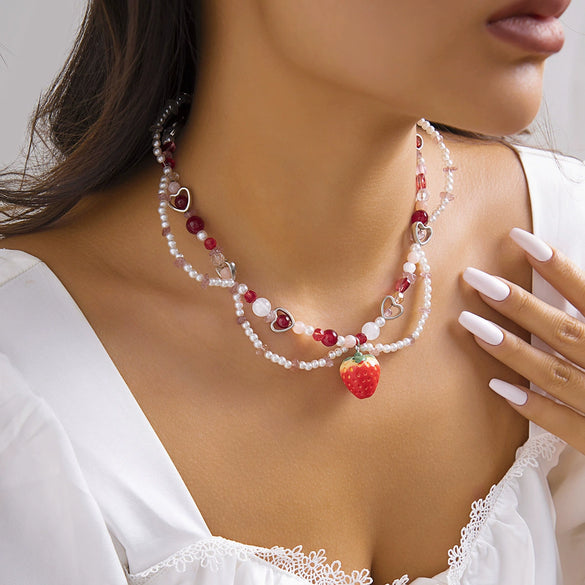 Necklace Imitation Pearl Mixed Gemstone Inlay Electroplating Geometric Animal Zodiac Style