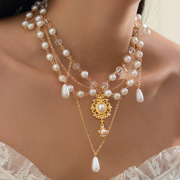 Necklace Imitation Pearl Mixed Gemstone Inlay Electroplating Geometric Animal Zodiac Style
