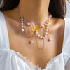 Necklace Imitation Pearl Mixed Gemstone Inlay Electroplating Geometric Animal Zodiac Style