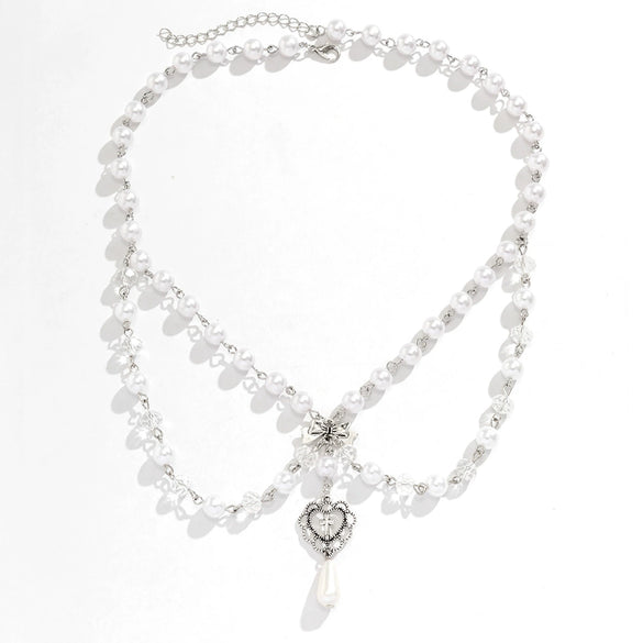Necklace Imitation Pearl Mixed Gemstone Inlay Electroplating Geometric Animal Zodiac Style