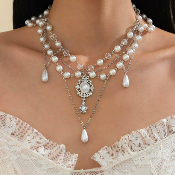 Necklace Imitation Pearl Mixed Gemstone Inlay Electroplating Geometric Animal Zodiac Style