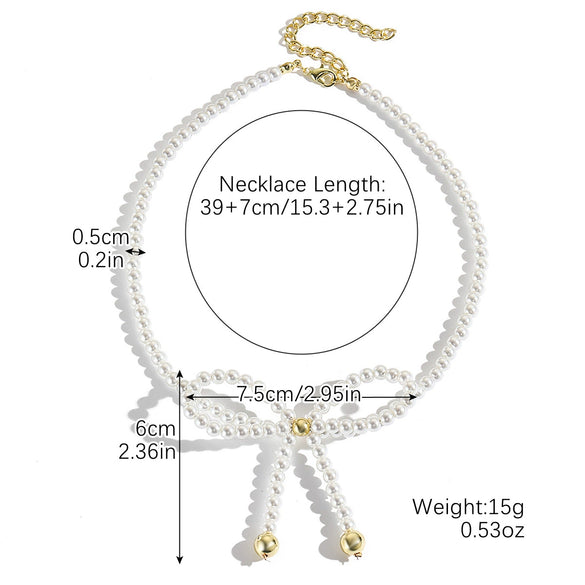 Necklace Imitation Pearl Rice Beads Bow Geometric Electroplating Small Fresh Style Women's