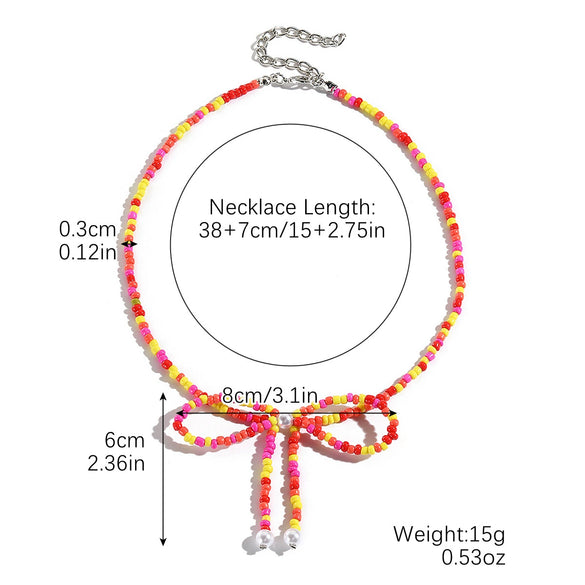 Necklace Imitation Pearl Rice Beads Bow Geometric Electroplating Small Fresh Style Women's