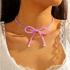 Necklace Imitation Pearl Rice Beads Bow Geometric Electroplating Small Fresh Style Women's