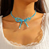 Necklace Imitation Pearl Rice Beads Bow Geometric Electroplating Small Fresh Style Women's