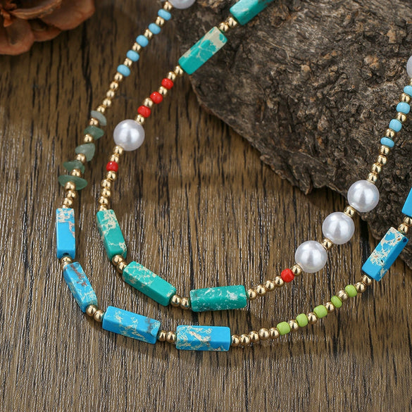 Necklace Imitation Pearl Rice Beads Imperial Stone Geometric Handmade