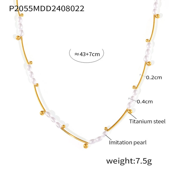Necklace Imitation Pearl 316L Stainless Steel Geometric Electroplated Light Luxury Sweet Style For Women