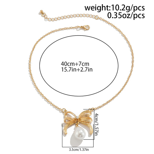 Necklace Imitation Pearls Alloy Geometric Bow Electroplating Design
