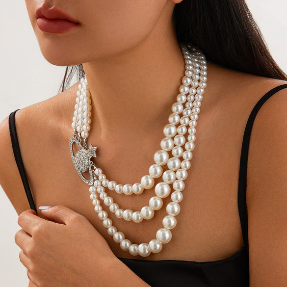 Necklace Imitation Pearls Alloy Vintage Star Shape Geometric Ball Chain Diamond Design