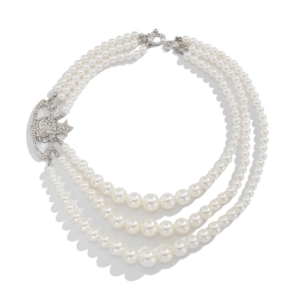 Necklace Imitation Pearls Alloy Vintage Star Shape Geometric Ball Chain Diamond Design