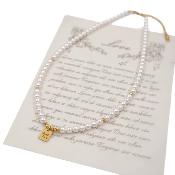 Necklace Imitation Pearls Geometric Vintage Handmade Cross Chain