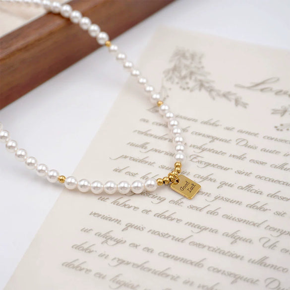 Necklace Imitation Pearls Geometric Vintage Handmade Cross Chain