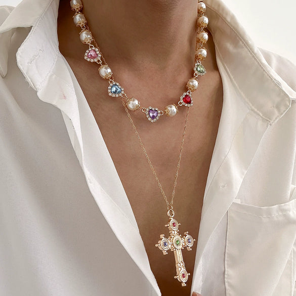 Necklace Iron Zinc Alloy Alloy Heart Geometric Shaped Set With Diamonds Clavicle Chain For Women