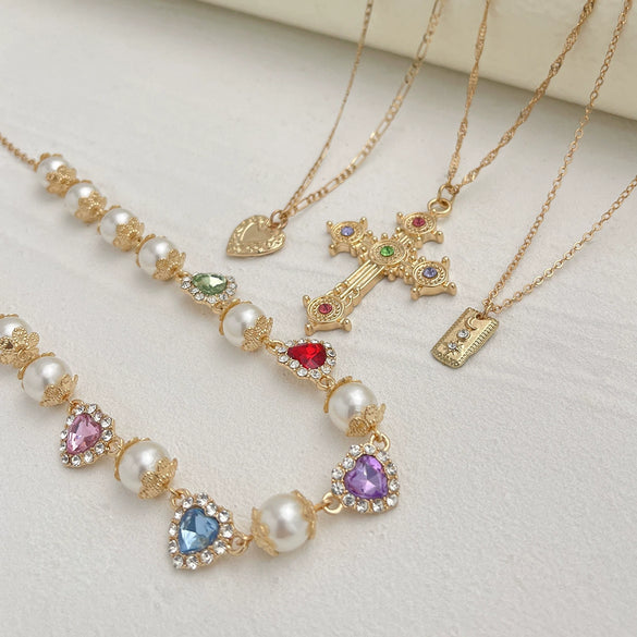 Necklace Iron Zinc Alloy Alloy Heart Geometric Shaped Set With Diamonds Clavicle Chain For Women