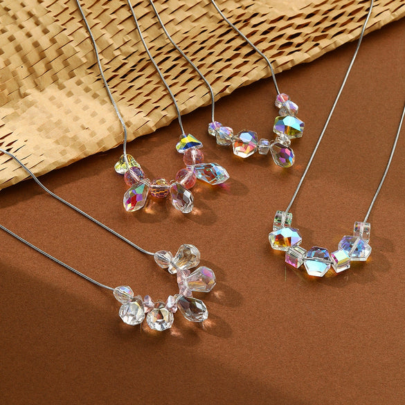 Necklace Jewelry Artificial Crystal Pendant Stainless Steel Snake Bone Chain Geometric Handmade