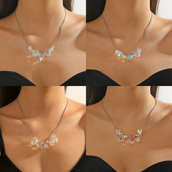 Necklace Jewelry Artificial Crystal Pendant Stainless Steel Snake Bone Chain Geometric Handmade