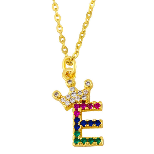 Necklace Jewelry Copper Plated 18K Gold Crown Ushaped Geometric Letters Numbers Text Inlaid Zircon Pendant