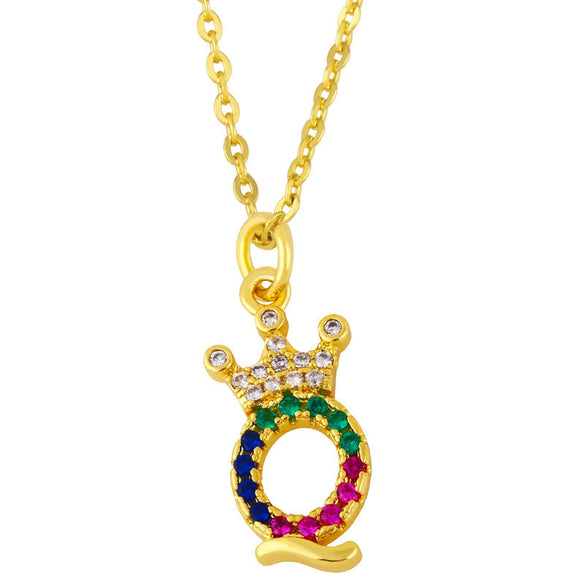 Necklace Jewelry Copper Plated 18K Gold Crown Ushaped Geometric Letters Numbers Text Inlaid Zircon Pendant
